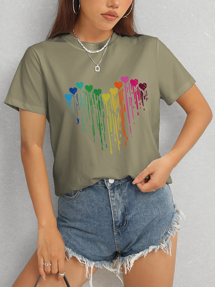 Heart Round Neck Short Sleeve T-Shirt | Trendsi