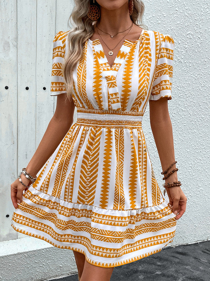 Geometric Notched Short Sleeve Mini Dress | Trendsi