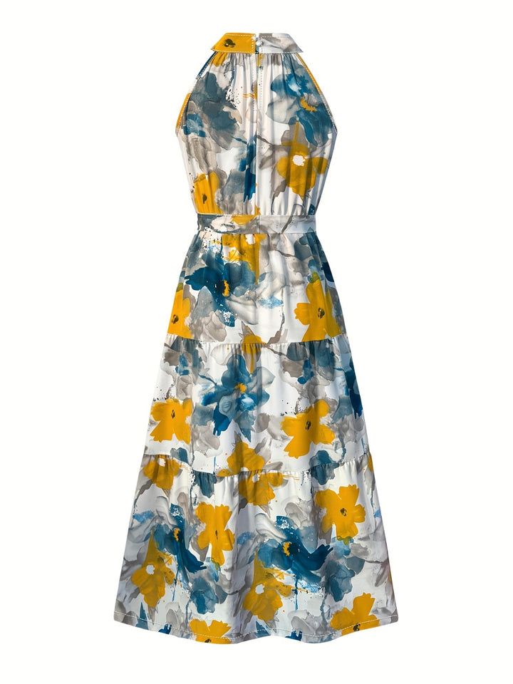 Tiered Printed Mock Neck Sleeveless Dress | Trendsi