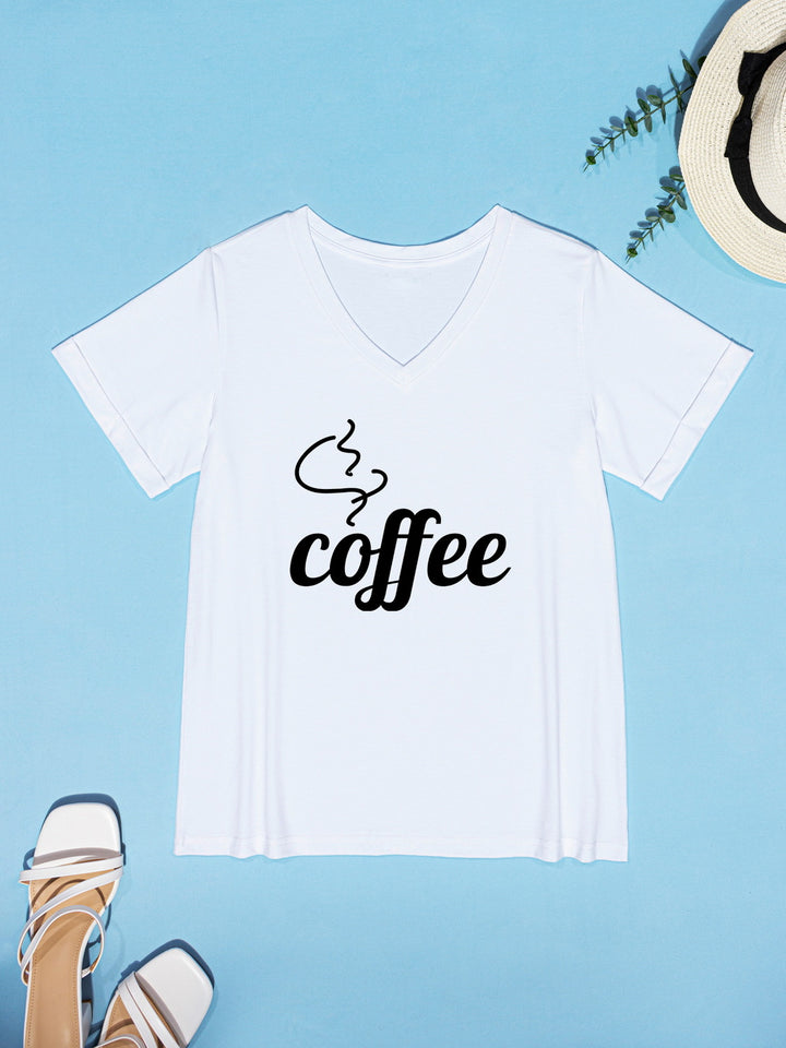 COFFEE V-Neck Short Sleeve T-Shirt | Trendsi