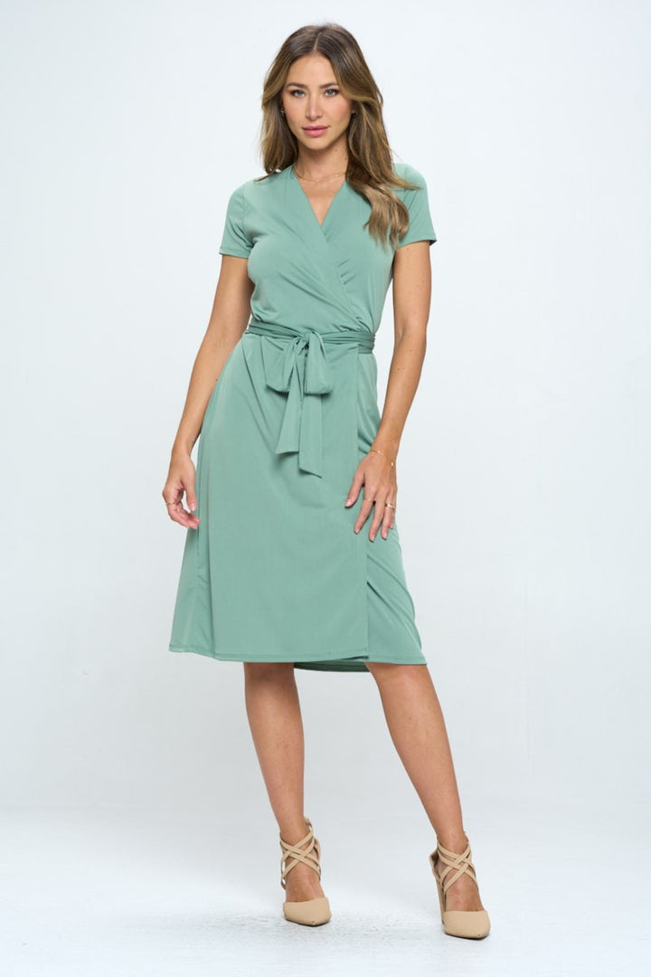 RENEE C Tie Front Surplice Short Sleeve Dress | Trendsi