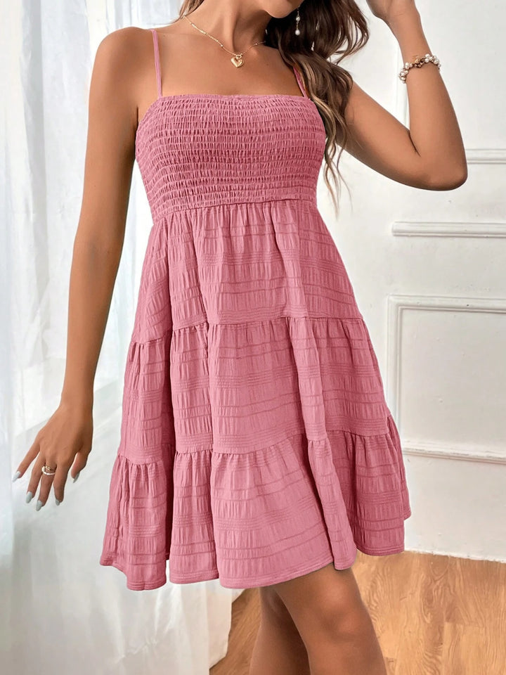 Smocked Tiered Sleeveless Mini Dress | Trendsi