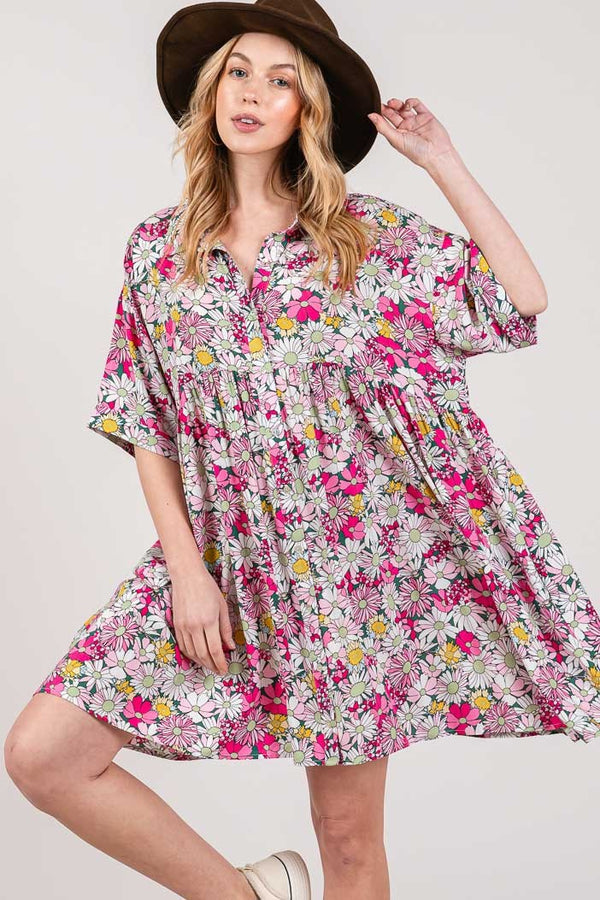 SAGE + FIG Floral Button Down Mini Shirt Dress | Trendsi