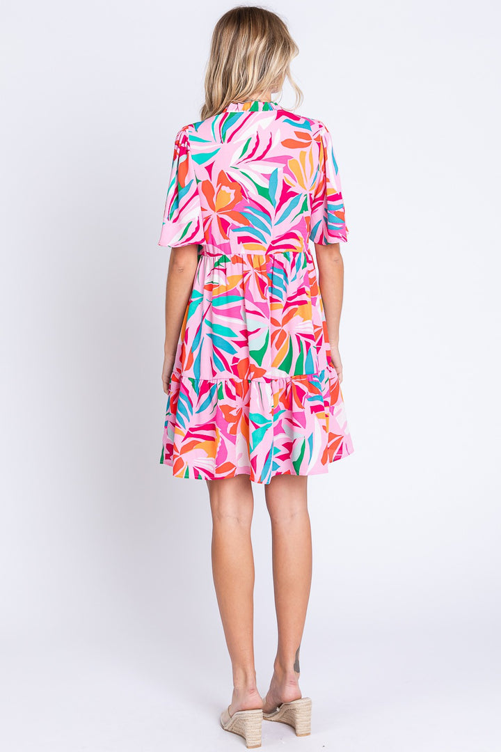 GeeGee Printed Short Sleeve Ruffle Hem Dress | Trendsi