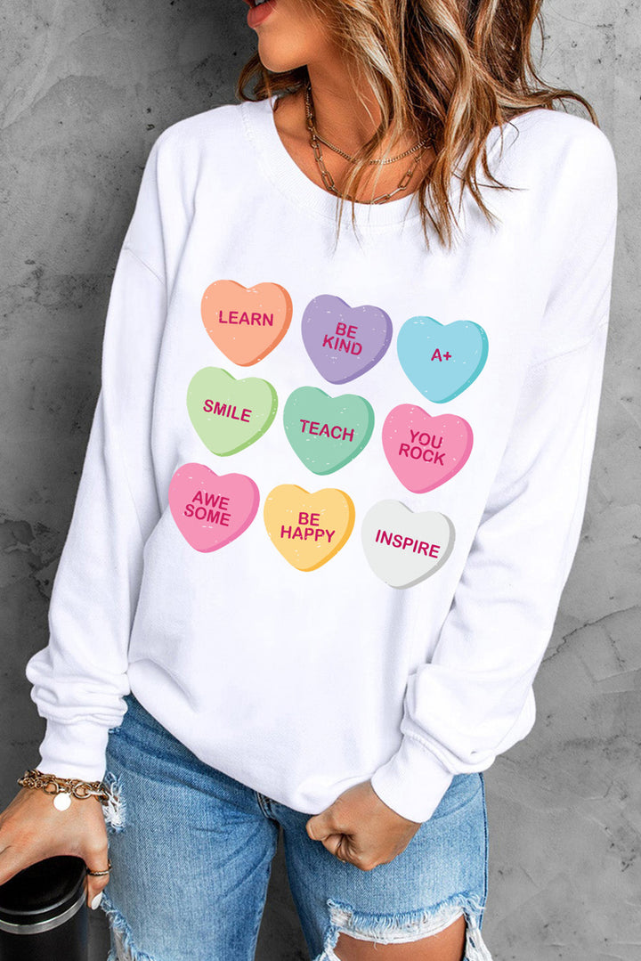 Heart Round Neck Dropped Shoulder Sweatshirt | Trendsi