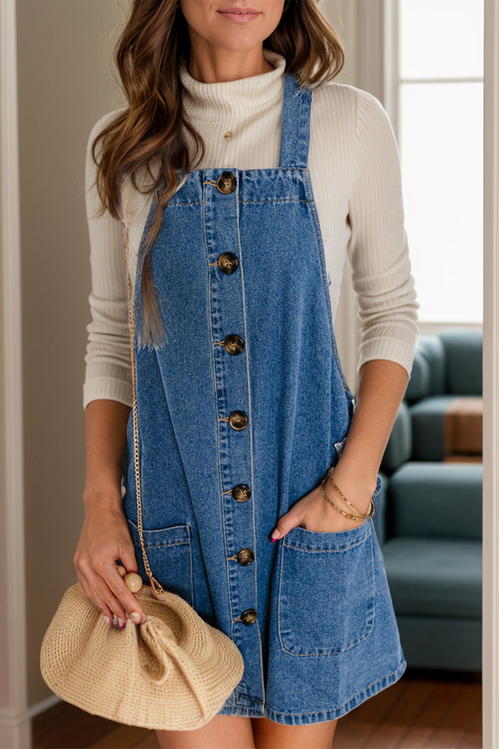 Square Neck Wide Strap Denim Overall Dress | Trendsi