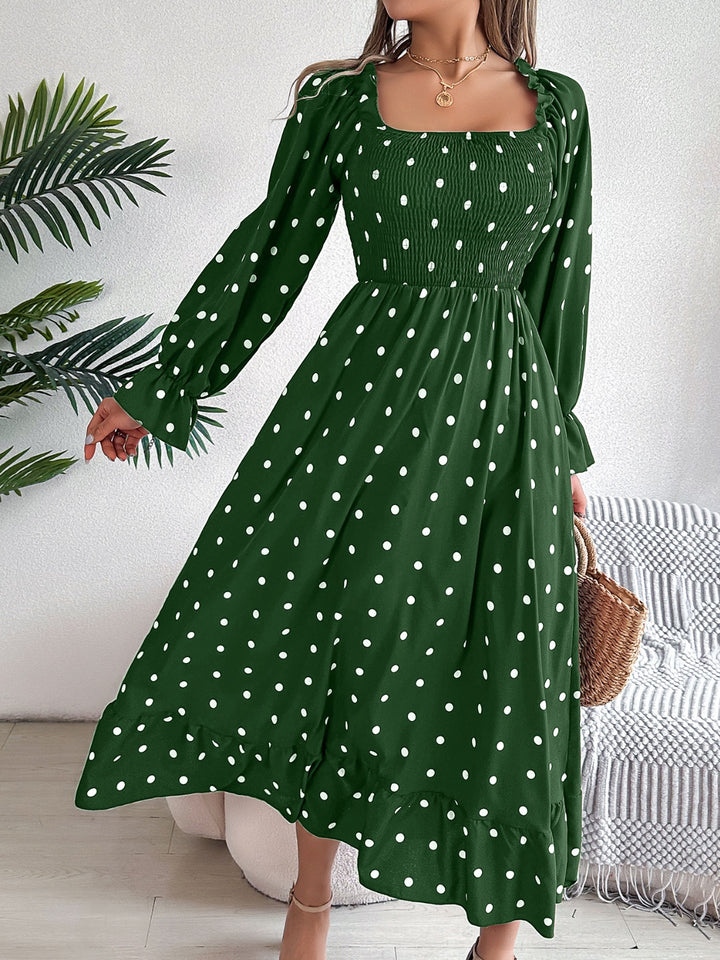 Polka Dot Flounce Sleeve Midi Dress | Trendsi