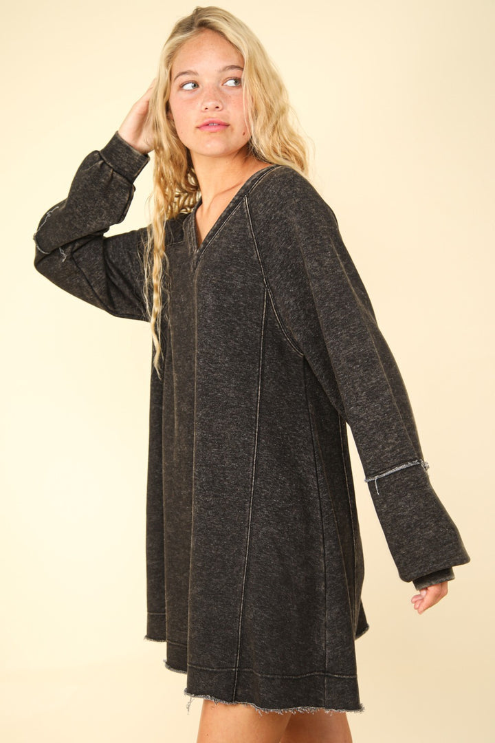 VERY J Mineral Washed Oversized A-Line Mini Dress | Trendsi