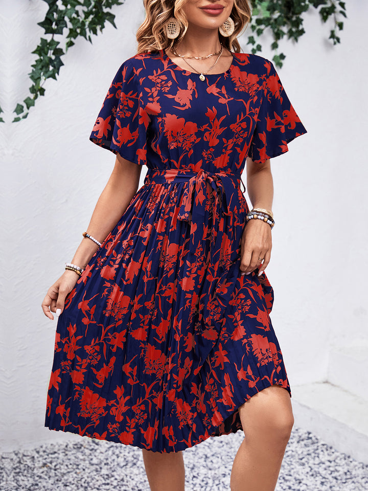 Printed Round Neck Short Sleeve Dress | Trendsi