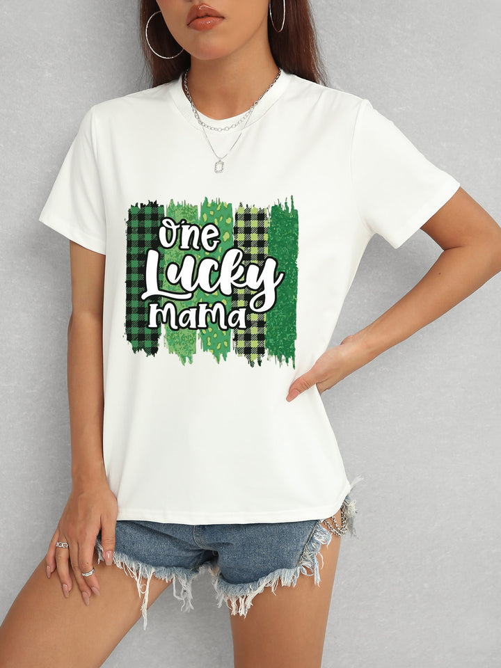 ONE LUCKY MAMA Round Neck T-Shirt | Trendsi