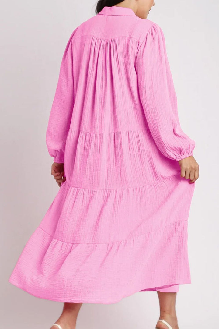 Tiered Johnny Collar Long Sleeve Dress | Trendsi