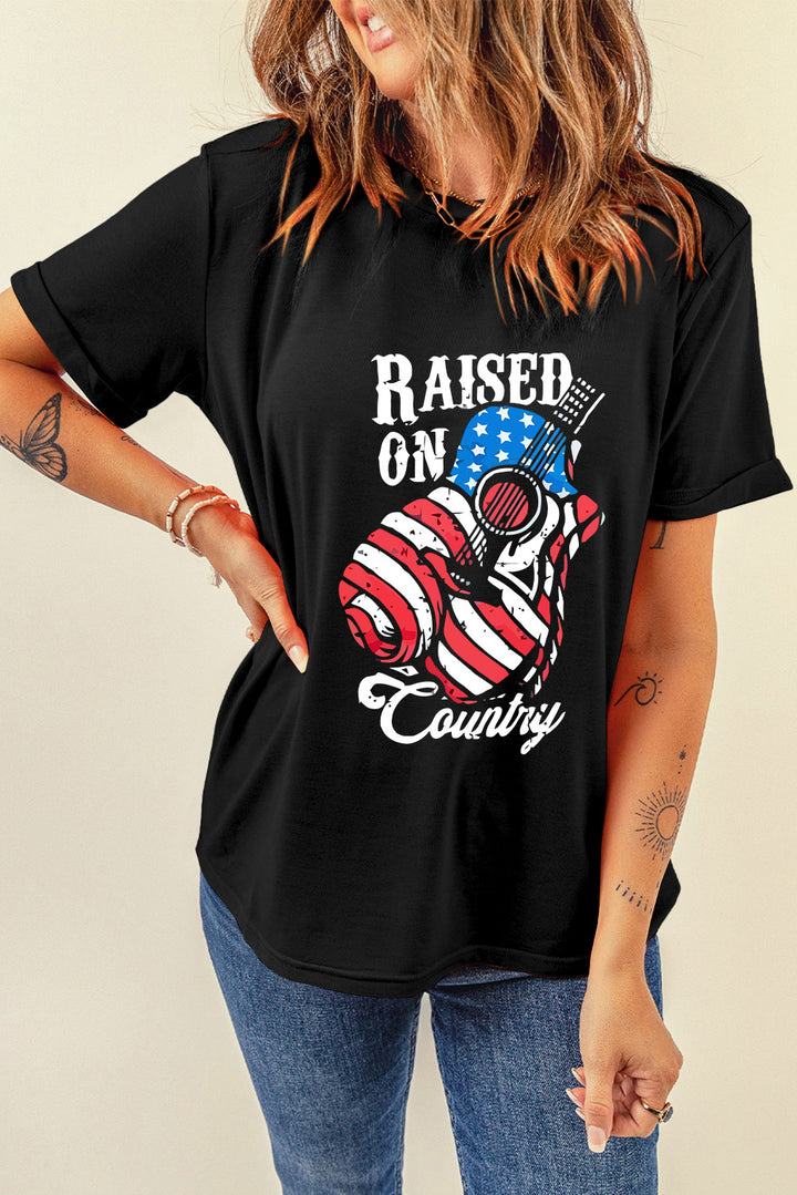 RAISED ON COUNTRY Round Neck T-Shirt | Trendsi