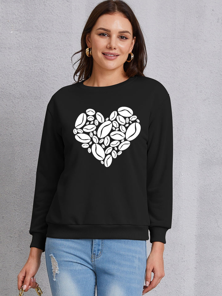 Heart Round Neck Dropped Shoulder Sweatshirt | Trendsi