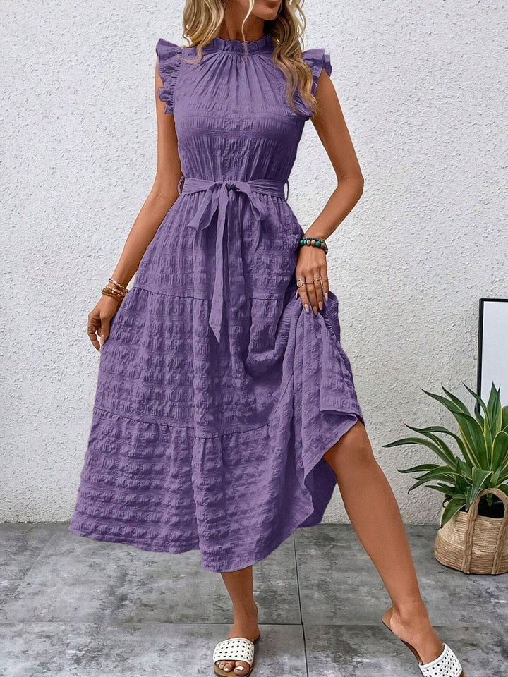 Tied Ruffled Cap Sleeve Midi Dress | Trendsi