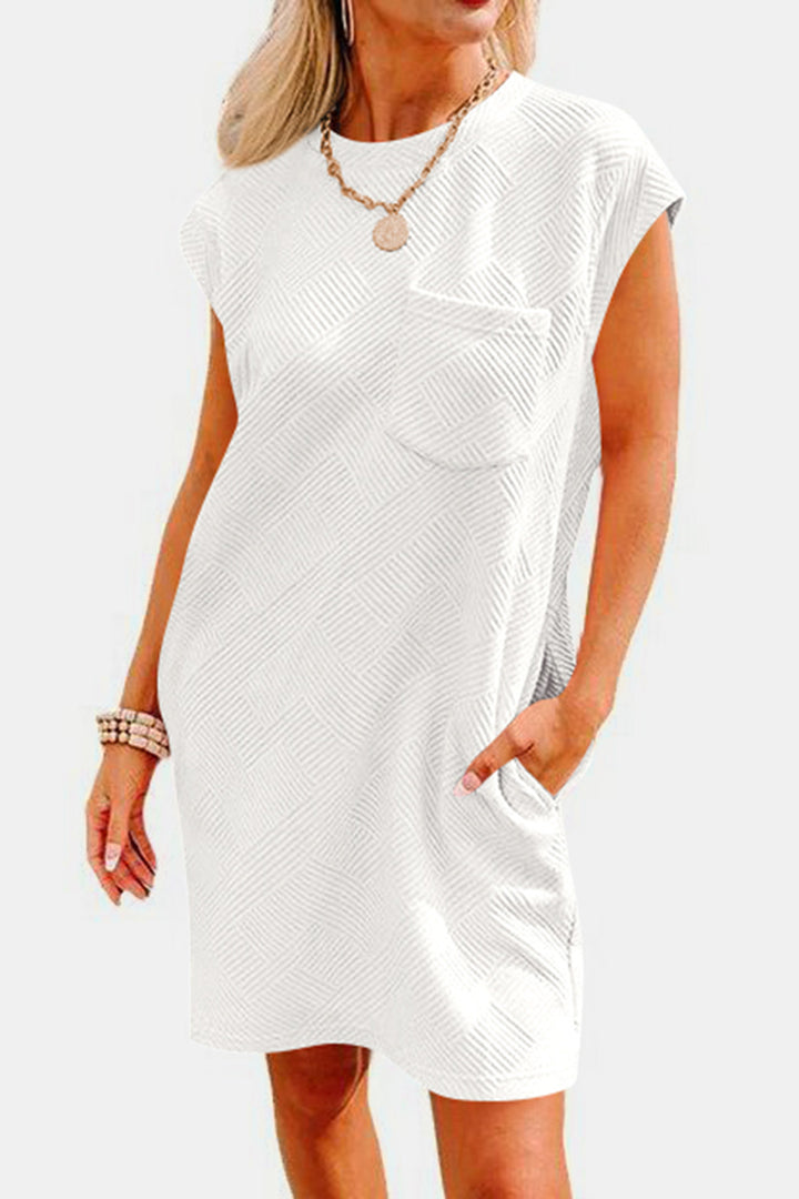 Textured Round Neck Cap Sleeve Dress | Trendsi