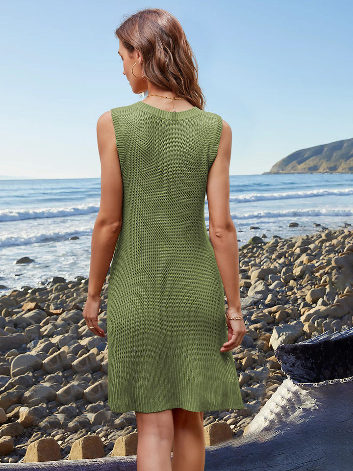 Pocketed Slit V-Neck Sleeveless Dress | Trendsi