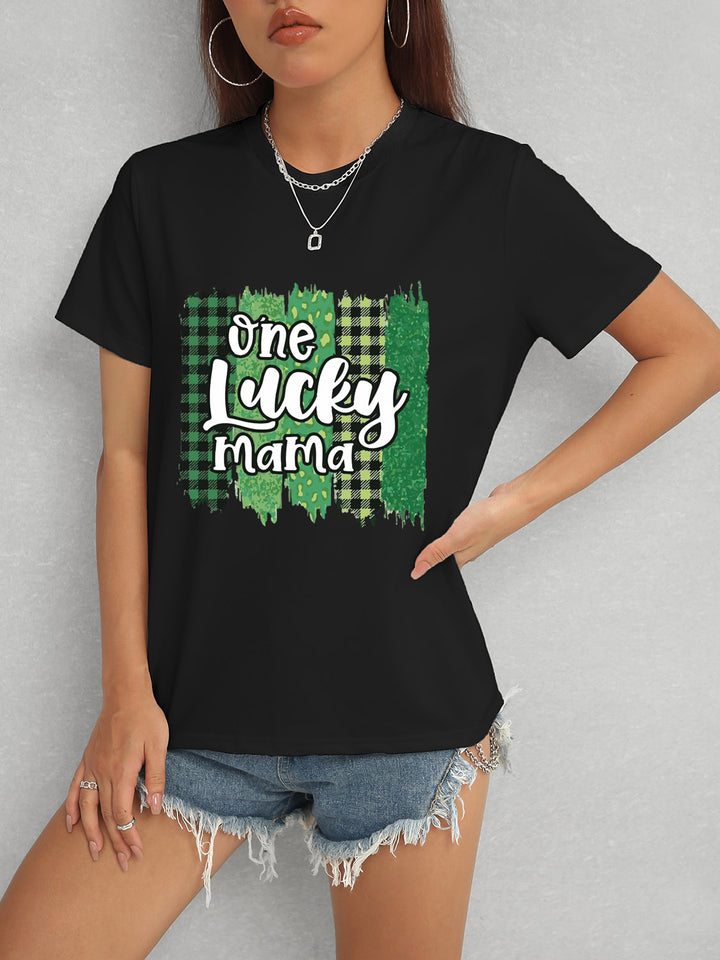 ONE LUCKY MAMA Round Neck T-Shirt | Trendsi