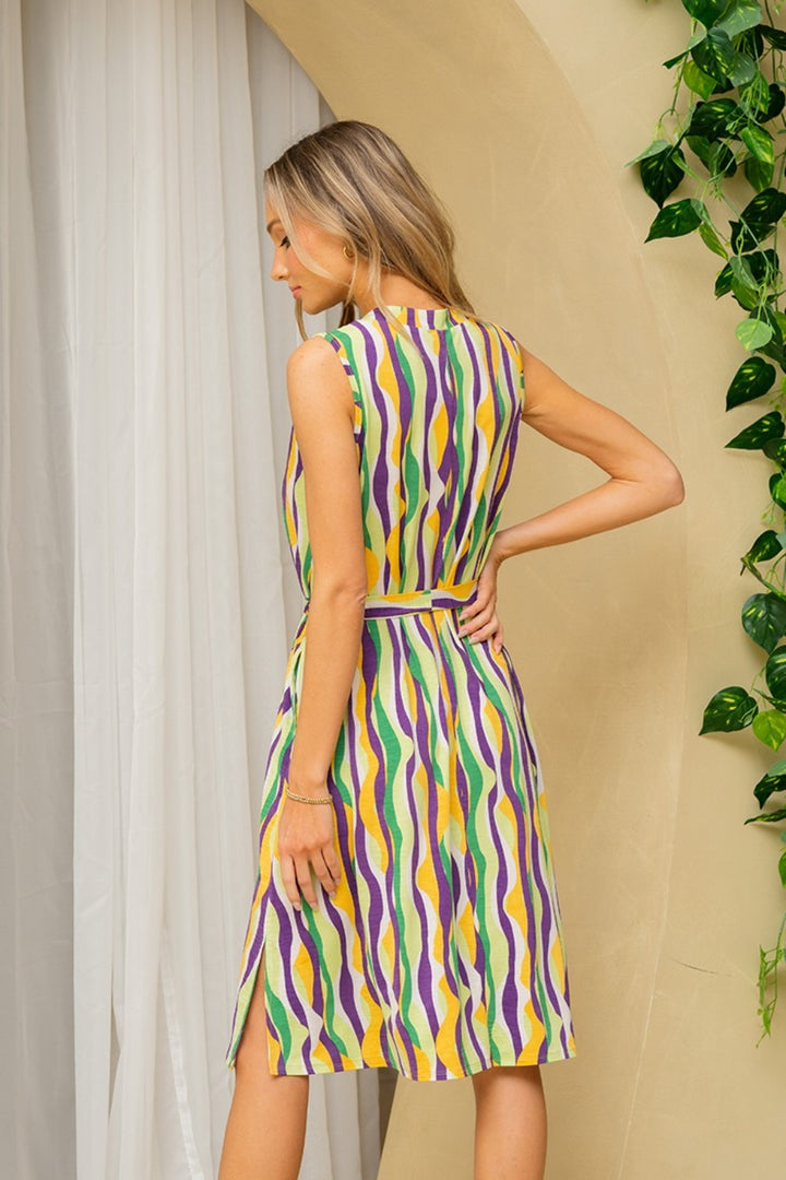 Sew In Love Full Size Stripe Tied Sleeveless Dress with Side Pockets | Trendsi