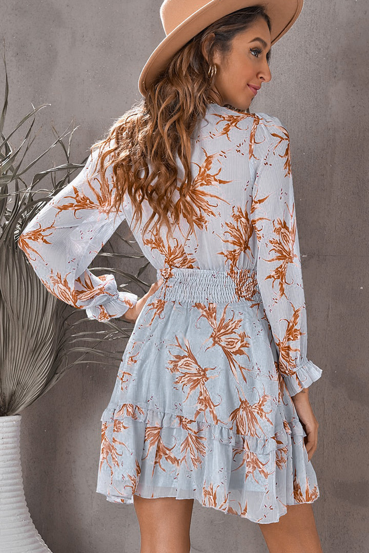 Floral Deep V Flounce Sleeve Mini Dress | Trendsi