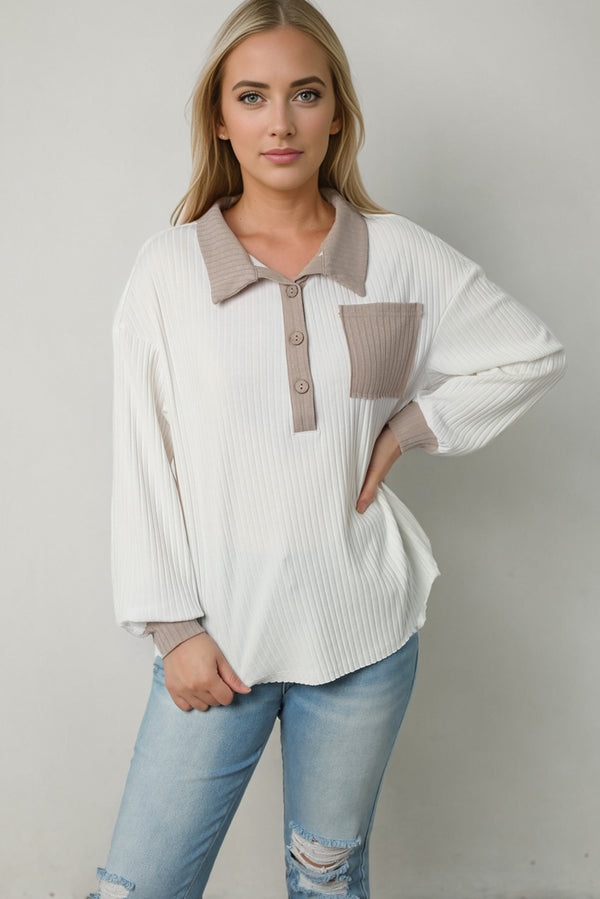 Contrast Collared Neck Top | Trendsi