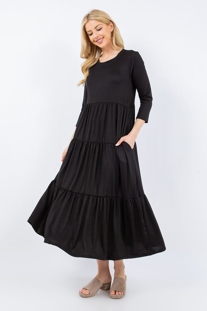 Celeste Full Size Tiered Midi Dress with Pockets | Trendsi