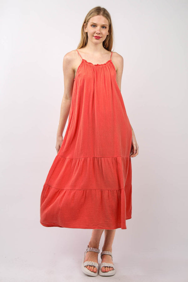 VERY J Ruffled A-Line Midi Cami Dress | Trendsi