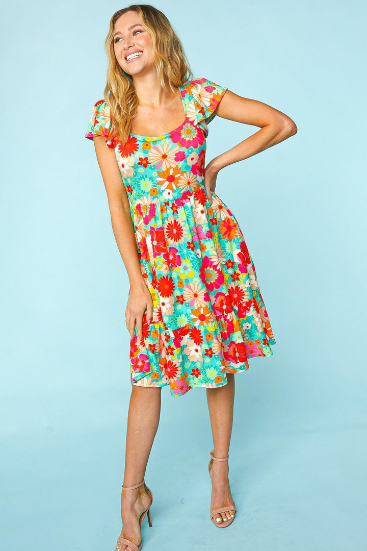 Haptics Floral Square Neck Short Sleeve Dress | Trendsi