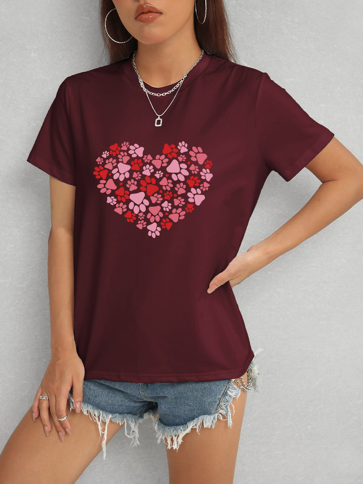 Heart Round Neck Short Sleeve T-Shirt | Trendsi