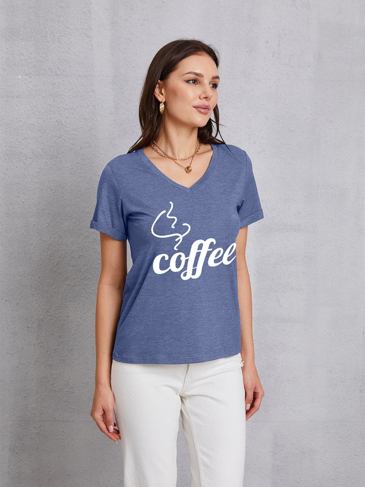 COFFEE V-Neck Short Sleeve T-Shirt | Trendsi