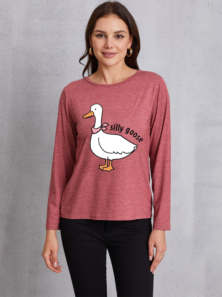 Goose Graphic Round Neck Long Sleeve T-Shirt | Trendsi