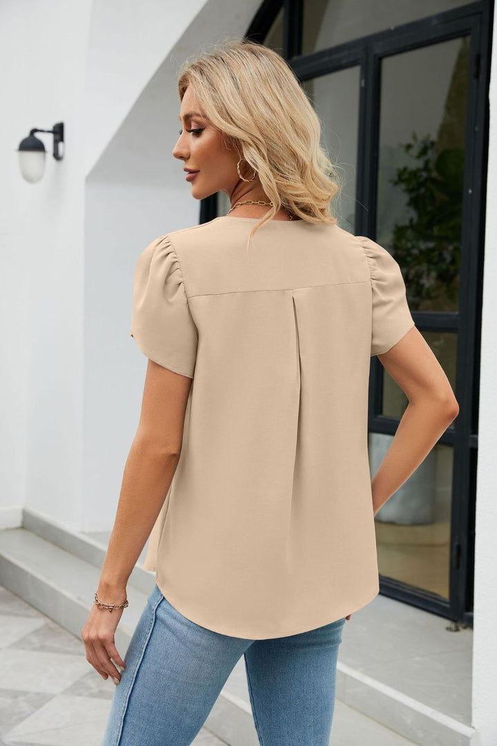 Petal Sleeve V-Neck Top | Trendsi