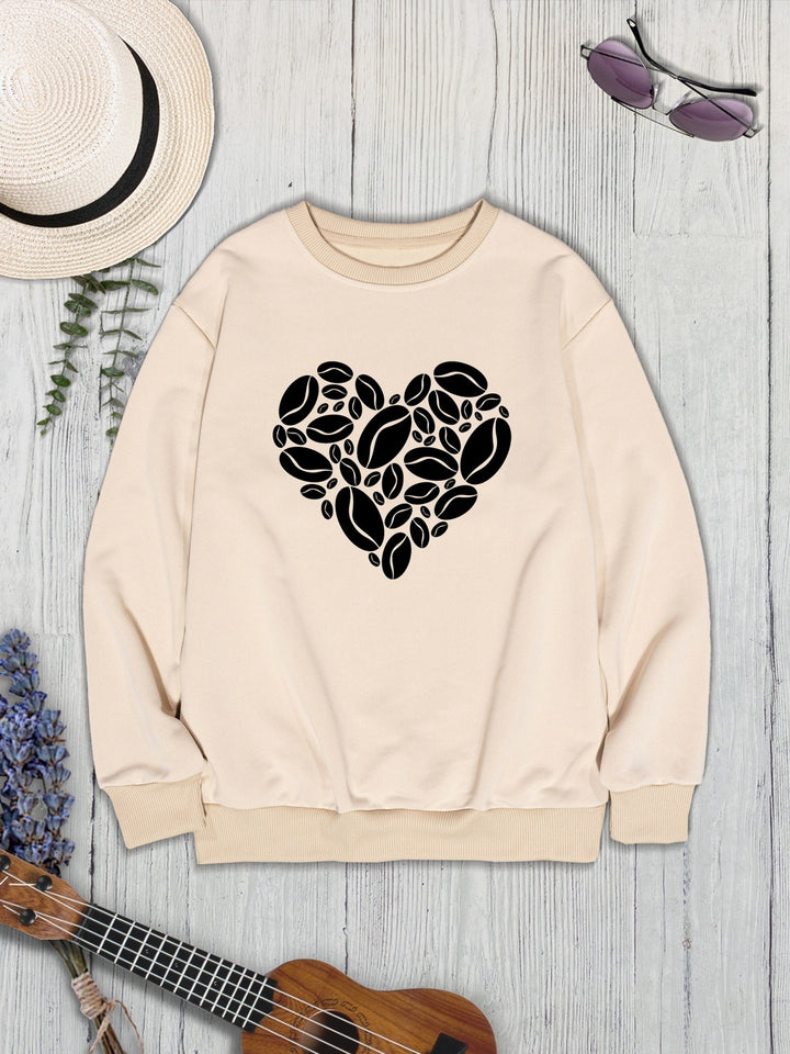 Heart Round Neck Dropped Shoulder Sweatshirt | Trendsi