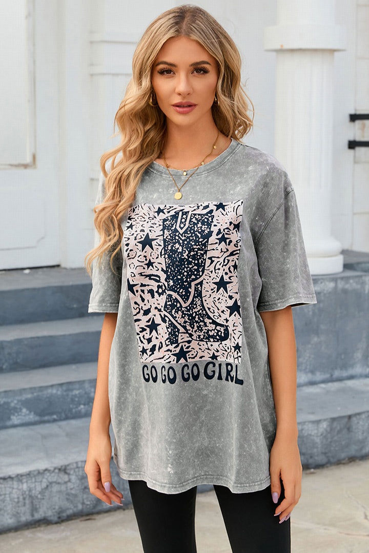 GO GO GO GIRL Round Neck Short Sleeve T-Shirt | Trendsi