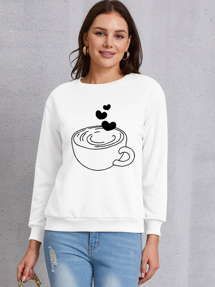 Cup Graphic Round Neck Dropped Shoulder Sweatshirt | Trendsi