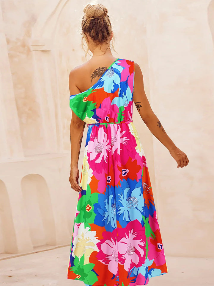 Printed One Shoulder Short Sleeve Dress | Trendsi