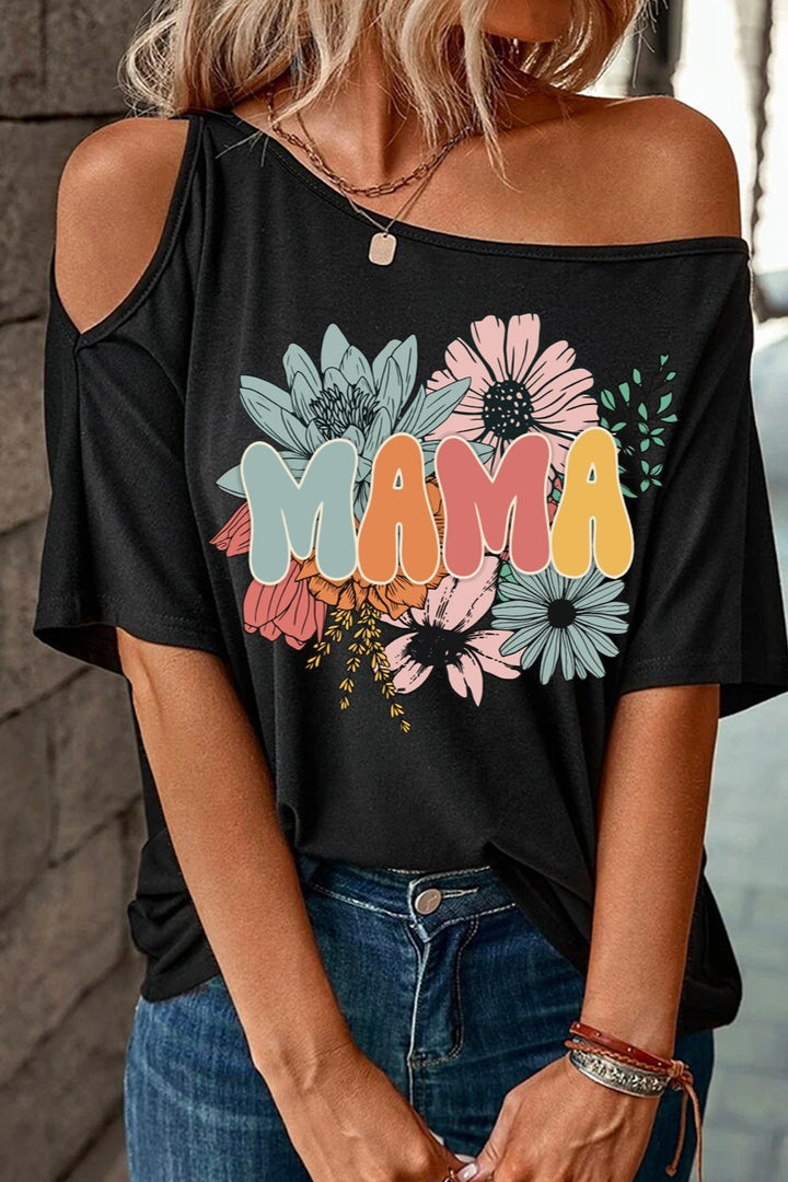 MAMA One Shoulder Half Sleeve T-Shirt | Trendsi