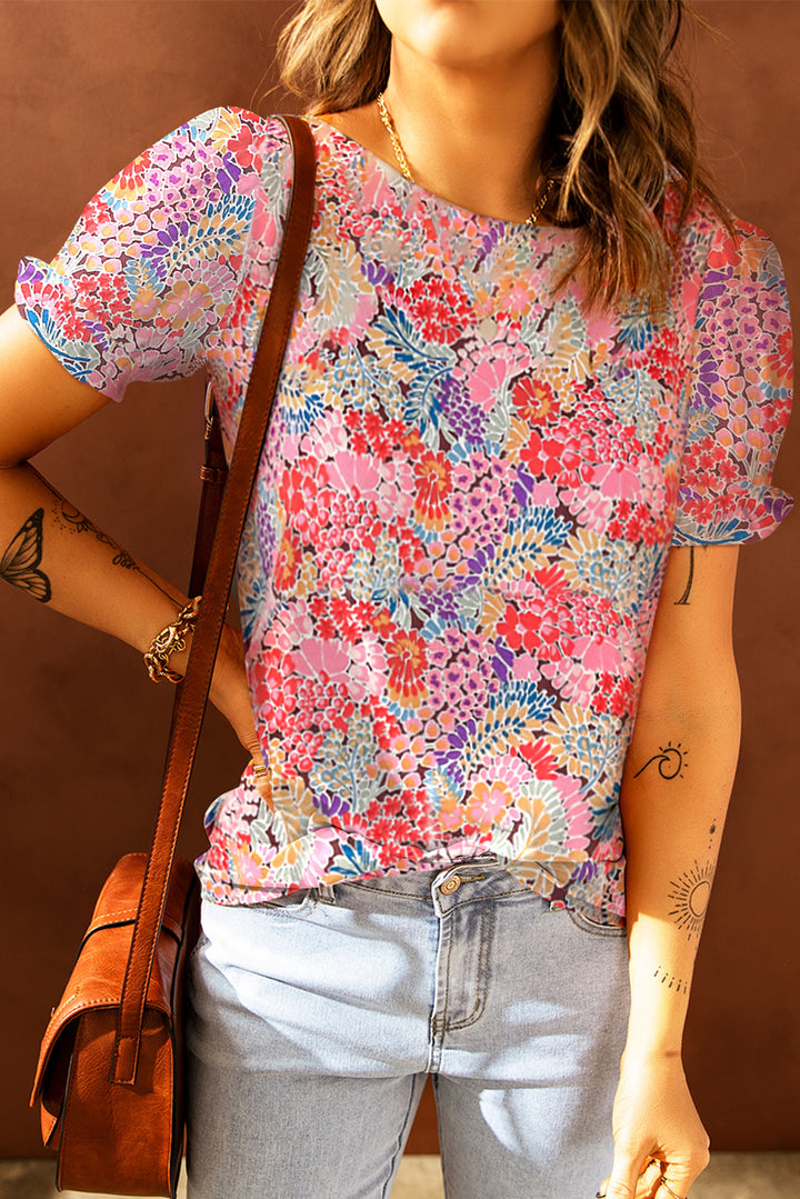 Floral Short Flounce Sleeve Blouse | Trendsi