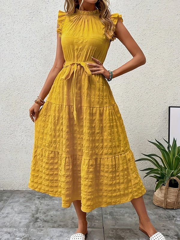 Tied Ruffled Cap Sleeve Midi Dress | Trendsi