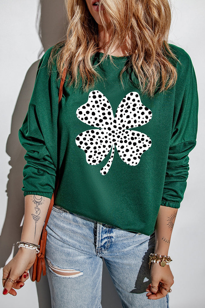 Lucky Clover Round Neck Blouse | Trendsi