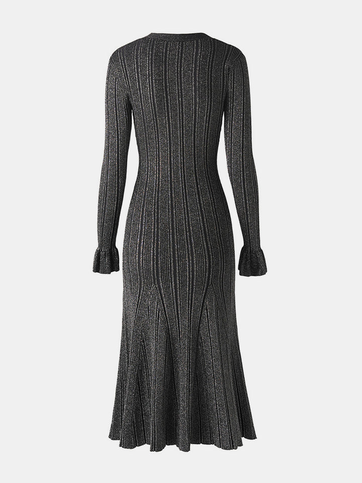 V-Neck Flounce Sleeve Sweater Dress | Trendsi