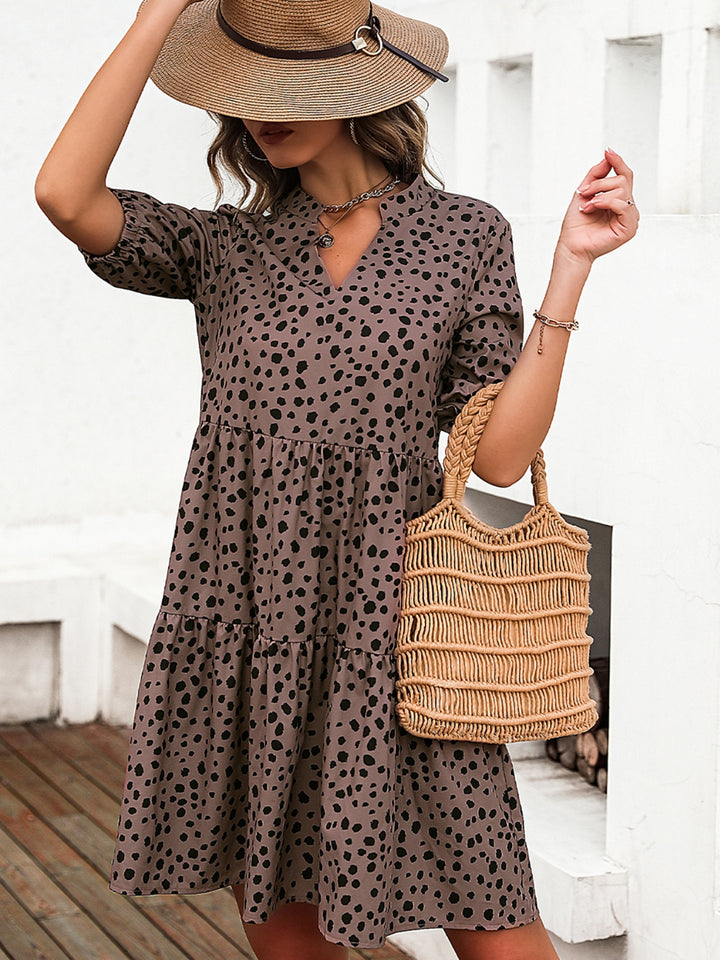 Printed Notched Half Sleeve Dress | Trendsi