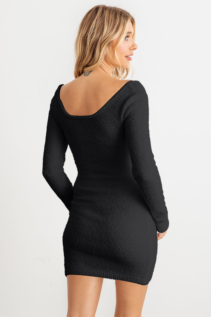 HERA COLLECTION Fluffy Bow Cut-Out Detail Long Sleeve Mini Dress | Trendsi