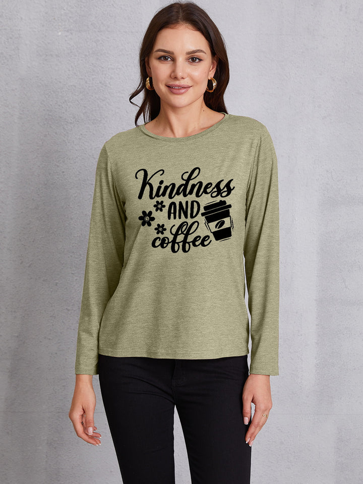 KINDNESS AND COFFEE Round Neck T-Shirt | Trendsi