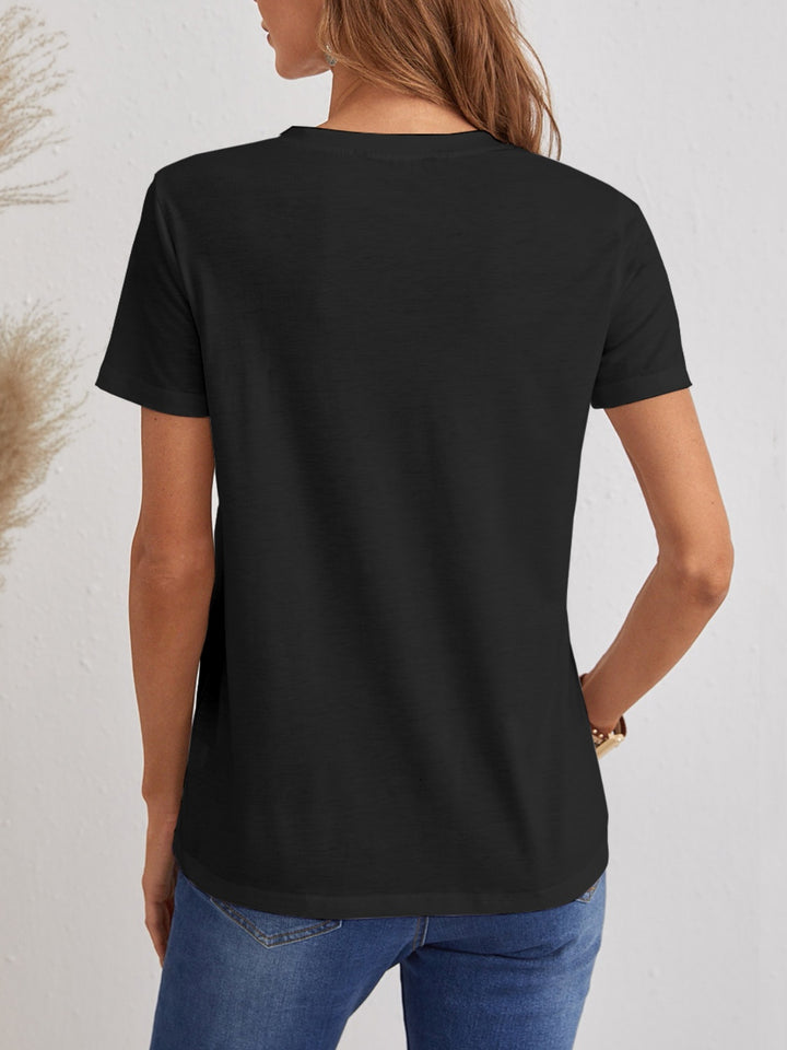 Cat V-Neck Short Sleeve T-Shirt | Trendsi