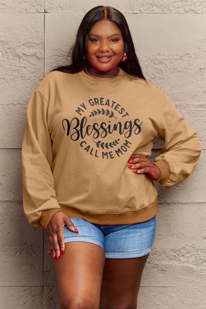 Simply Love Full Size MY GREATEST BLESSINGS CALL ME MOM Round Neck Sweatshirt | Trendsi