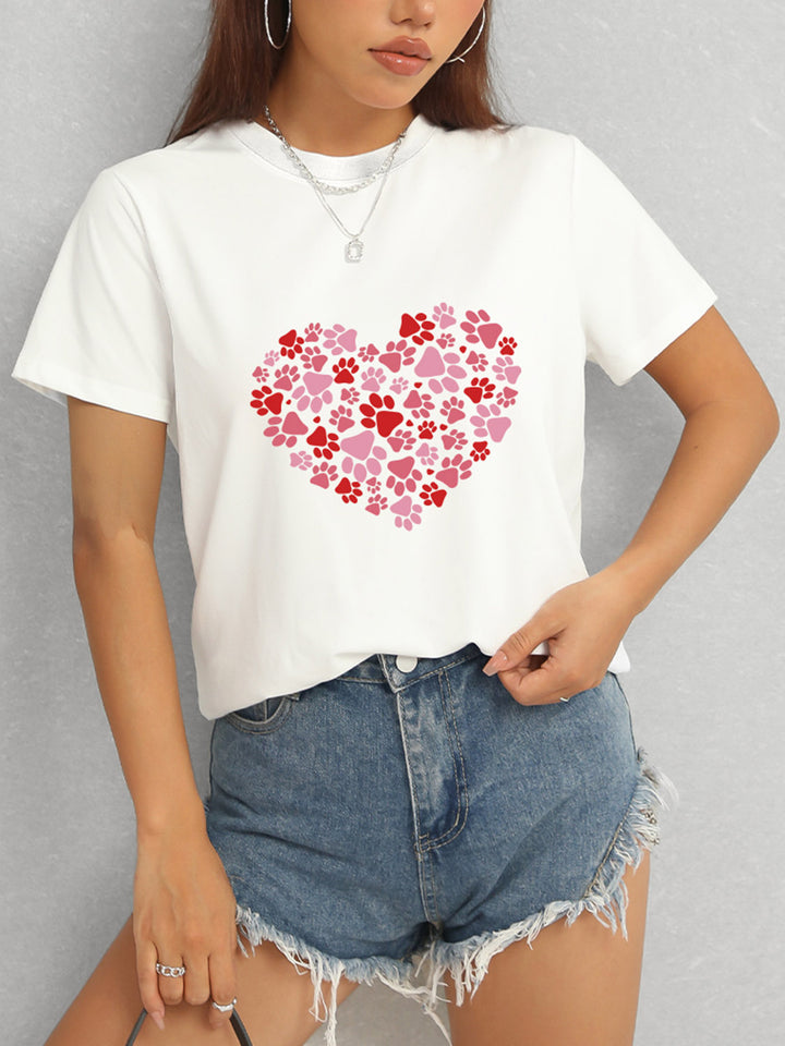 Heart Round Neck Short Sleeve T-Shirt | Trendsi