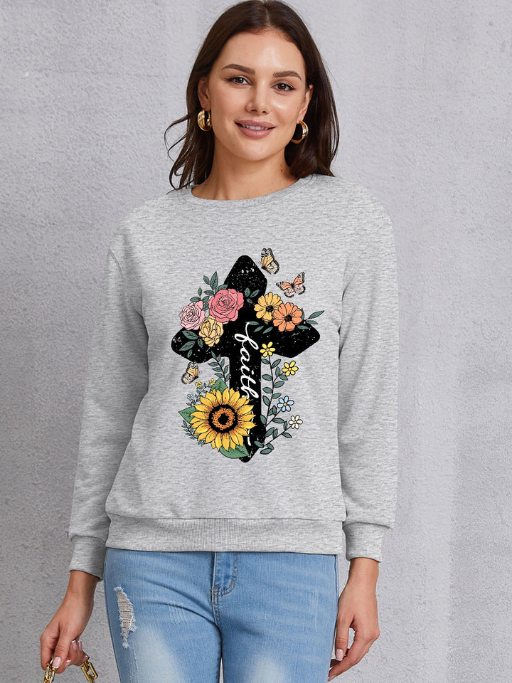 Graphic Round Neck Dropped Shoulder Sweatshirt | Trendsi