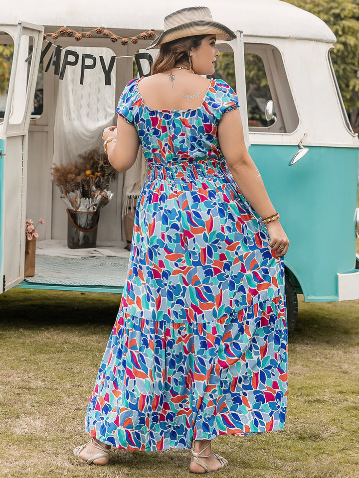 Plus Size Printed Cap Sleeve Dress | Trendsi