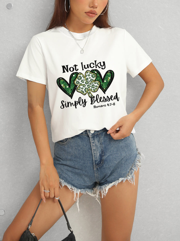 Lucky Clover Round Neck Short Sleeve T-Shirt | Trendsi