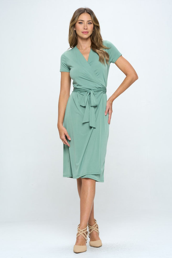 RENEE C Tie Front Surplice Short Sleeve Dress | Trendsi